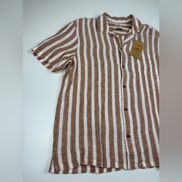 NWT Faherty Men's Palma Linen Camp Shirt Brown Stripes Size L Surfer Resort - Picture 2 of 10